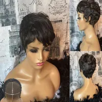 Short Wavy Bob Wig Pixie Cut Wig 4x4 Lace Closure Human Hair Wigs for Black Women Glueless Remy 150 180 250 Density Atina236v