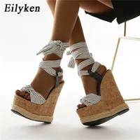 Eilyken yaz katı kadınlar beyaz platform kamalar sandalet moda yüksek topuklu ayakkabılar ayak bileği kayış bayanlar açık ayak parmağı sandalet 220509