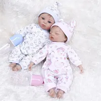 2pcs lot 35CM Silicone reborn premie tiny baby dolls very soft twins in pink and blue dress Birthday Gift collectible toys254K