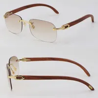 Wholesale Mens T8100624 Wooden Sunglasses Metal Rimless Outdoor Design Classical Model Sun Glasses Driving Man Woman 18k Gold Wood Frame Size:57-18-140MM