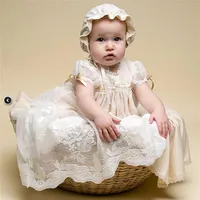 Light Champagne Lace Christening Gowns For Baby Girls Jewel Neck Cheap Long Baptism Dresses Custom Made First Communication Dress225C