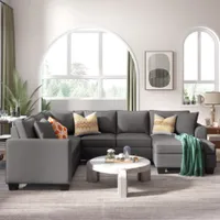US Stock New 110*86&quot; Sectional Sofa Upholstered Modern English Arm Classic U-shaped Sofa 3 Pillows Included Living Room Furniture