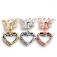 Pins Brooches 3PCS Rhinestone Butterfly Engraved Flower Heart Glass Living Memory Lockets Fit Floating Charms Jewelry Seau22