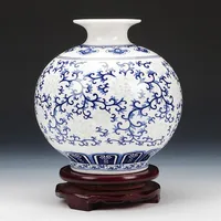 Vases Jingdezhen Rice-pattern Porcelain Pomegranate Vase Antique Blue-and-white Bone China Decorated Ceramic287S