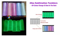 20 oz Süblimasyon Tumblers UV Renk Değişim Koyu Boşluklar içinde Glow Boşluklar Staliness Çelik Su Şişesi Plastik Saman ve Kapak Sihirli Kamp Seyahat Kupalar