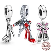 Andra 925 Sterling Silver Red Emamel High Heels Shoes Dangle Charm Fit Armband Halsbandsmycken Making Gift ELOI22