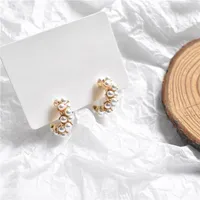 Dangle & Chandelier Pair Fashion Pearl Hoop Earrings For Women Gold Color Round Earring Semicircular Hoops Earings Jewelry PendientesDangle