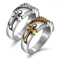 Cluster Rings OLOEY Punk For Men Retro Cross Stainless Steel Ring Men's Jewelry Accessories Hip Hop Club Finger Gifts Boysfriends Toby22