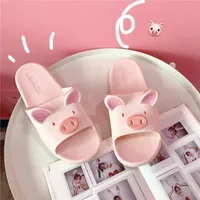 Slippers Xizou Femmes Glines Summer Home Chaussures plates Belle dessin de cochon Pig Carton Indoor Room Now Room Sliders