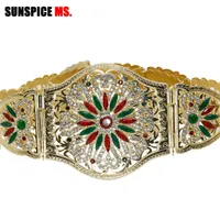 Sunspice-Ms Marocco Donne Gold Cintura per abito da sposa Colorato Shinestones Ethnic Caftan Wide Wely Gioielli del corpo 2019 Y20080289V