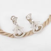 Boucle d'oreille de charme en argent S925 avec forme de ventilateur en diamant en couleurs platines plaquées pour femme de mariée bijoux cadeau a timbre PS7573