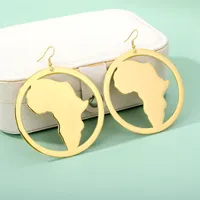Hoop Huggie African Mapa Earrings Brincos para Mulheres Color Gold Gold Big Soenless Stone Aço Jóias Ethnic GiftShoop
