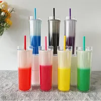 Hızlı gemi !!! 16 oz akrilik renk değişen fincan sıska akrilik bardak plastik maç ile bardak içme renkli saman şaşırtıcı yeniden kullanılabilir soğuk değişim renk bardakları