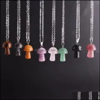 Pendant Necklaces Stainless Steel Chain Mushroom Necklace Natural Stone Crystal Quartz Healing Energy For Bdejewelry Dhiou