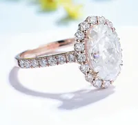 Pierścienie klastra pierścień Kuololit 3.5ct Wydłużony owalny moissanit 18K 14K 10K 585 Różowe złoto dla kobiet Hide D/VVS Luksusowe zaręczyny