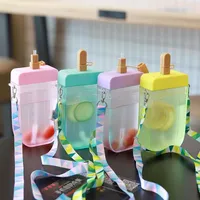 Niedliche Strohhalm kreative Eiszeitenform Plastikwasserflasche im Freien transparente Saft -Trinkbecher für erwachsene Kinder SXJUL20