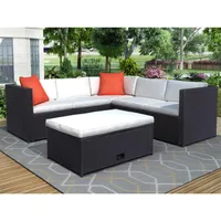 TOPMAX 4 Piece Cushioned Outdoor Patio PE Rattan Furniture Set Sectional Garden Sofa US stock a29217F