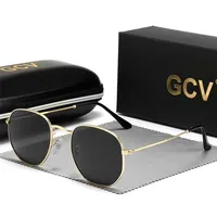 Gcv clásico retro reflectante hombre hexagonal cuadrado marco de metal gafas de sol gafas de sol lentes con caja de sol gafas 220407