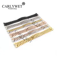 CARLYWET 20mm Silver Black Middle Gold Solid Curved End Screw Links Stainless Steel Replacement Wrist Watch Band Bracelet Strap288k
