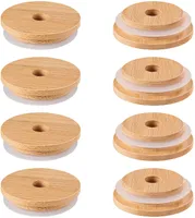 Tapa de bambú de alta calidad Reutilizable Masón Masón Tapa Peque de paja y sello de silicona al por mayor