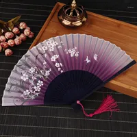 Verano vintage bambú plegable mano sostenido flor fan al fanático de la fiesta de baile chino regalos de bolsillo mujeres bailando fans decorada