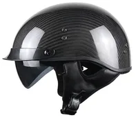 voss 888cf本物のカーボン繊維ドット半ヘルメットのドロップダウンサンレンズとメタルクイックリリース -  S光沢