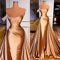 2022 Gold Chic One épaule Crystal Sirène Robe de bal avec train détachable Robes de soirée Sexy Backless BC12895