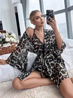 Женская одежда для сна Летняя женская пижама набор леопардовой трубы рукав сетки сетка, сетчатая сетка для сна