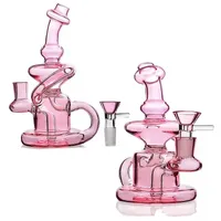 Mini Pink Hoodhs Bong DAB Rigs Glass Oil Rigs Rigs Recycler Bubbler Double Petting Percolatore Waterpipe con 14mm Banger Unico 10mm Bangers