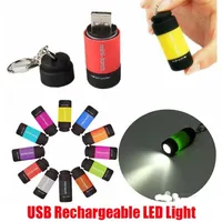 New Waterproof USB Rechargeable LED Light Keychain Flashlight Key Chain Ring Lamp Beads Pocket Portable Mini Torch Built-In Lithiu2491