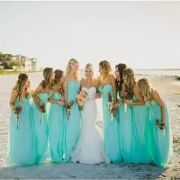 2022 Turquoise Bridesmaid Dresses Sleeveless Chiffon Sweetheart Neckline Custom Made Floor Length Plus Size Maid of Honor Gown Country Wedding Wear