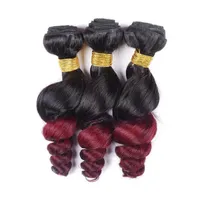 Ombre färg lös våg 3/4 buntar brasilianska 100% mänskliga hårväv 1b/99j röd burgund remy hårvävning