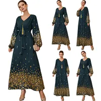 Ethnic Clothing Fashion Muslim Hijab Dress Eid 2022 Elegant Women Abaya Gold Stamping Print Moroccan Kaftan Turkey Arab Islamic Spring