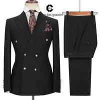 Cenne Des Graoom Men Suits Double Breasted Costume Homme Tailor-Made Tuxedo 2 Pieces Blazer Vest Pant Wedding Party Groom A24-47 220509