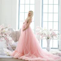 Elegant Pink Evening Dresses 2021 Sweetheart Tulle Sweep Train Maternity Dress Plus Size Pregant Pograph Gowns vestido de novia257e