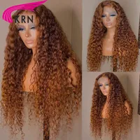 Perucas encaracoladas de cor marrom ombre para mulheres negras cabelo humano brasileiro longo onda profunda peruca dianteira de renda sintética