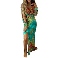Casual Dresses 5XL 4XL Floor-Length Plus-Size Dress Fashion Women Sexy Deep V Slit Beach Resort 2022 Summer Bohemian Green Vestidos