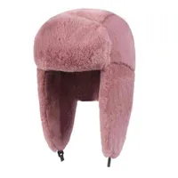 Zimowy kapelusz dla damskiej kapeluszu miękkie fux futra wiatroodporna ciepłe ucho ochrona bombowca czapki rosyjskie cap t220805