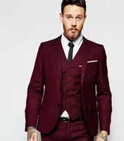 Handsome Burgundy Wedding Tuxedos Slim Fit Suits For Men Groomsmen Suit Three Pieces Prom Formal Suits Jacket Pants Vest C0817G01