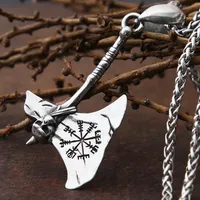 Pendant Necklaces Vintage Viking Axe Head Men Nordic Style Stainless Steel Awe Helmet Necklace Fashion Jewelry Gift WholesalePendant