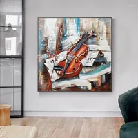 絵画arthyx手描きの楽器キャンバス上のオイルペインティングモダンな抽象バイオリンウォールアートのリビングルームの家の家