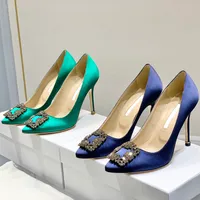 أحذية اللباس الكلاسيكي لمصمم الأزياء النسائية مربع راينستون مشبك مخزنة من الخنائيات ذات الجودة العليا 10 سم عالية الكعب حذاء حفل زفاف 4-11