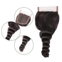 Brazilian Virgin Hair Loose Wave Lace Closure Baby Hair Middle part part 3 Part Silk Base 4 x 4 Lace Top Closure194n
