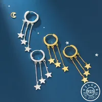 Hoop & Huggie 925 Sterling Silver Small Star Tassel Type Pendant Gold Color Plated Earrings Round Circle Earings Fine Jewelry For 2516