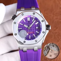 패션 시계 최고 품질의 시계 남성 손목 시계 보라색 다이얼 42mm 15710 15703 천연 고무 스트랩 사파이어 Cal.3120 기계 자동 남성 감시