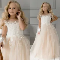 Long First Communion Dresses Princess Sparkly Tulle Flower Girl Dresses Lace Ball Gown Birthday Wedding Party Dress MC2301
