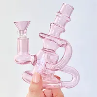 Mini Design Pink Small Glass Bong Recycling Wasserleitungen Shisha Rigs mit 14m Schüssel