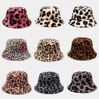 Winter Cow Leopard Print Faux Fur Plush Buchet Hats for Women Outdoor Warm Warm Hat Soft Velvet Fisherman Cap Lady Fashion Panama 220721
