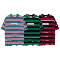 2022 Sommer neue Männer farbenfrohe gestreifte T-Shirt-Buchstaben kurz Ärmel Top Tee Frauen Streetwear Cotton Pink T-Shirts