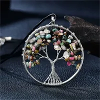 Natural Gemstone DIY Crystal Gemstone Tree of Life Pendant Healing Crystals Tumbled Stone Craft Art Chakra Women Necklace Gift Collection